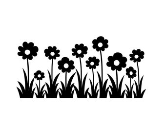 Campo de flores SVG - Flores silvestres, pradera, naturaleza, primavera, flora, silueta, clipart, archivo de corte, descarga instantánea, uso comercial, SVG, JPG, PNG, EPS, PDF