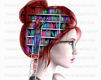 Red Head, Just a Girl Who Loves Books, Lady Library, Book Girl, Book Lover, One More Chapter, Waterslide, Sublimation, Image Download, PNG