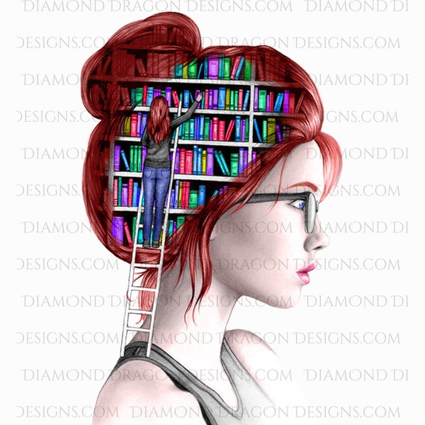 Red Head, Just a Girl Who Loves Books, Lady Library, Book Girl, Book Lover, One More Chapter, Waterslide, Sublimation, Image Download, PNG
