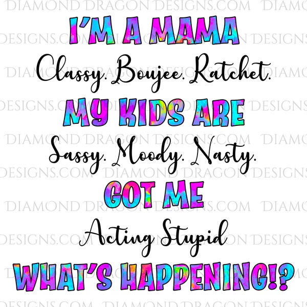 I'm a Mama, Classy Boujee Ratchet, My Kids Are Sassy Moody Nasty, Whats Happening, Waterslide, Digital Image Download, Sublimation, PNG