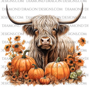 Herbst Highland Kuh PNG, Highland Kuh mit Kürbissen Sublimation Design, Highland Kuh, Wasserrutsche PNG, Herbst Highland Kuh Sublimation Design