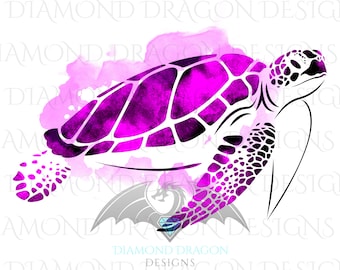 Sea Turtle, Watercolor Sea Turtle, Pink Sea Turtle, Waterslide, High Res, Digital Image Download, ClipArt,PNG,JPG,File