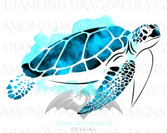Sea Turtle, Watercolor Sea Turtle, Aqua Blue Sea Turtle, Waterslide, High Res, Digital Image Download, ClipArt,PNG,JPG,File