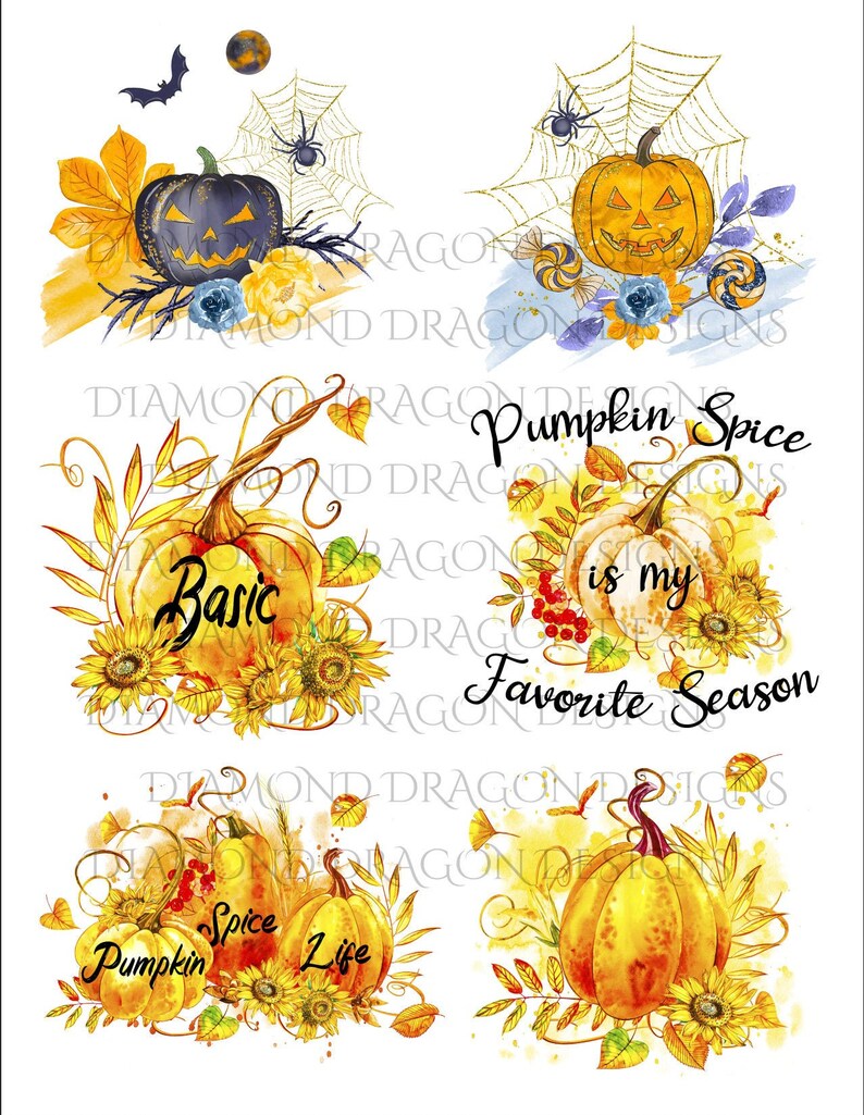 6 Image Bundle Laser Printed Waterslides No Sealing Pumpkin 6 Waterslide Decals for Tumblers Fall Tumbler Waterslides Halloween