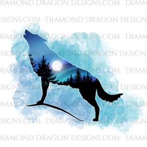 Wolf Image, Wolf Silhouette Design, Wolf Forest, Aurora Borealis, Watercolor Wolf, Wolf Sublimation Image, Wolf Waterslide Image, PNG, File