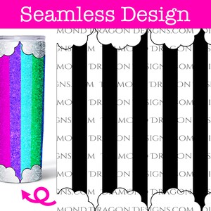May include: A seamless design featuring a black and white striped pattern with white clouds. The design is repeated to create a continuous pattern. The design is suitable for use on a variety of surfaces, such as fabric, paper, and walls.