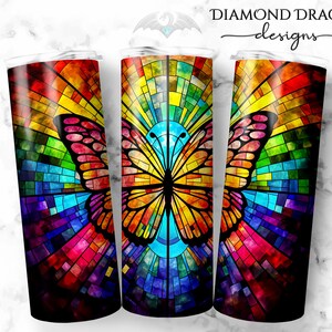 Stained Glass Sublimation Tumbler Wrap Design, Stained Glass Butterfly Sublimation Wrap Design, Butterfly Tumbler Wrap, SEAMLESS, PNG
