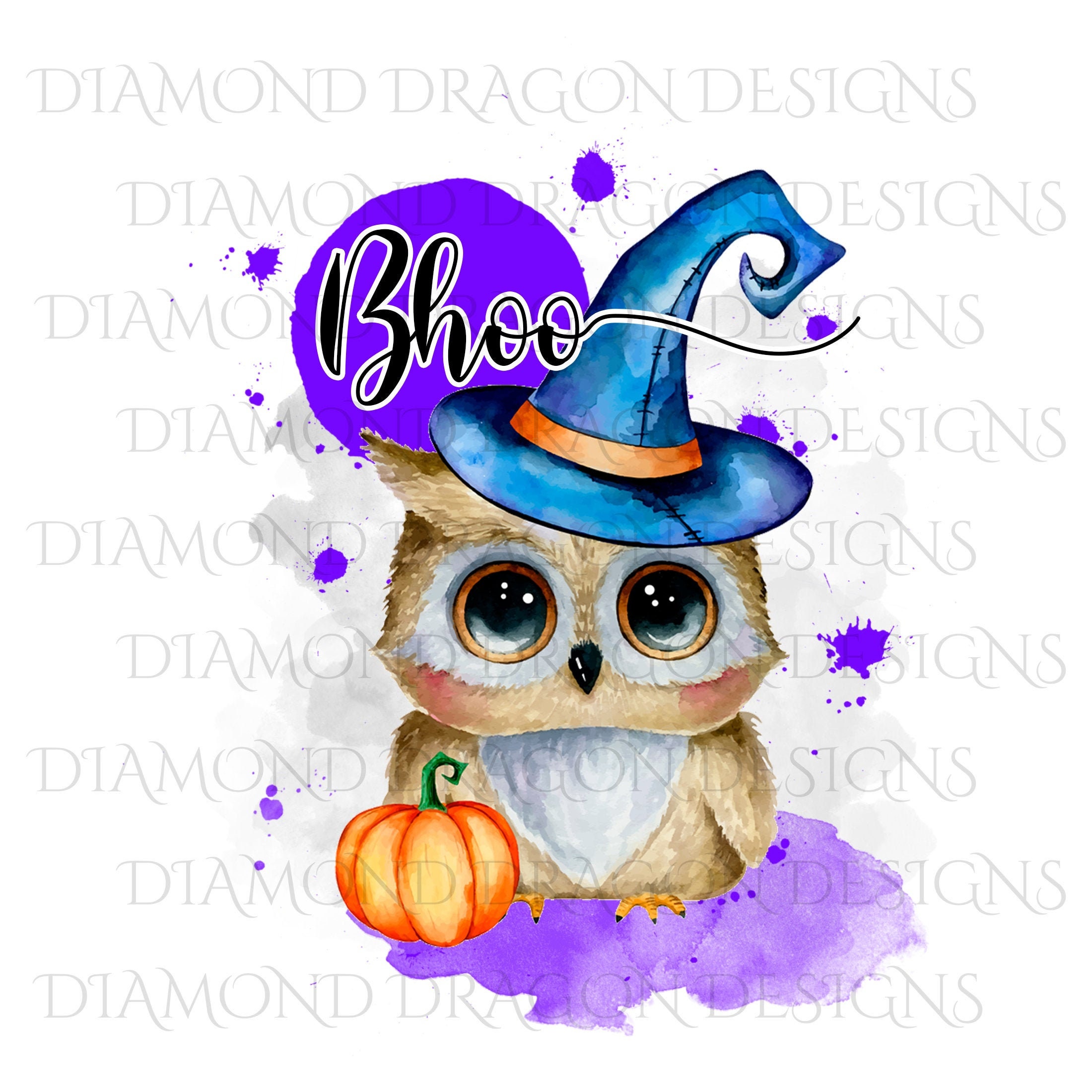 Halloween Owl, Cute Owl, Bhoo, Pumpkin, Watercolor, Digital Image, Download, Waterslide, Sublimation