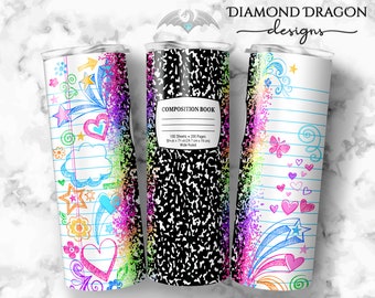 Teacher Sublimation Tumbler Wrap Design, Composition Notebook Sublimation Wrap Design, School Doodle Teacher Wrap, Sublimation Download, PNG