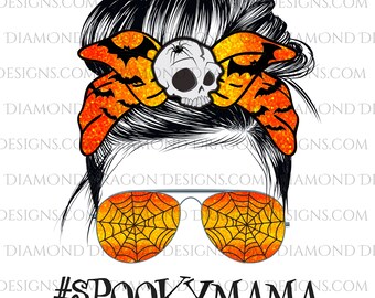 Halloween Image, Spooky Mama Sublimation Image, Messy Bun Image, Sunglasses, Halloween, Instant Download, PNG for Sublimation & Waterslide