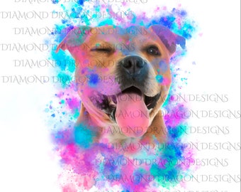 Watercolor Pit Bull, Rainbow Pit Bull, Watercolor dog, Digital Download Image for Waterslide, Decal, Transfers, Clip Art, PNG JPG file