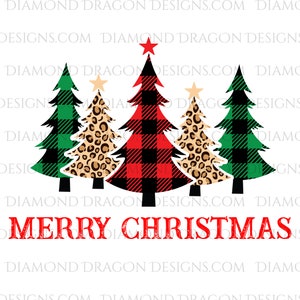 Christmas Trees, Leopard, Plaid, Merry Christmas, Waterslide, Sublimation, Digital Image Download, PNG