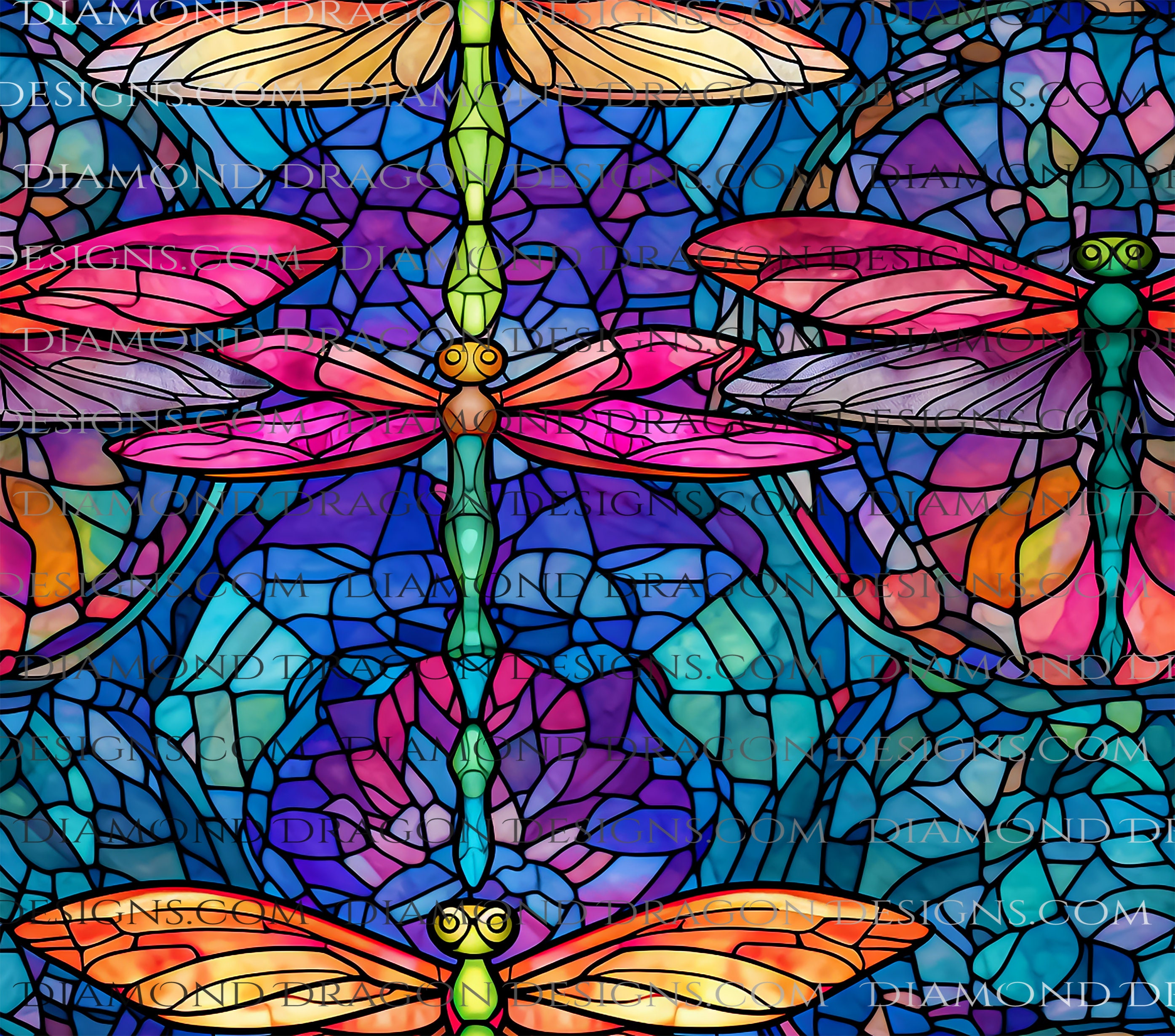 ステンドグラス☆上下トンボ  大☆ ステンドグラス昇華タンブラーラップデザイン、ステンドグラストンボ