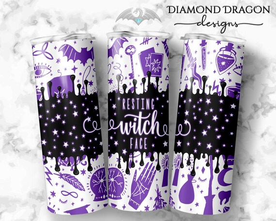 Halloween Tumbler Wrap Image, Witch Tumbler Wrap Design, Resting Witch Face, SEAMLESS Straight Image for Sublimation & Waterslide, PNG