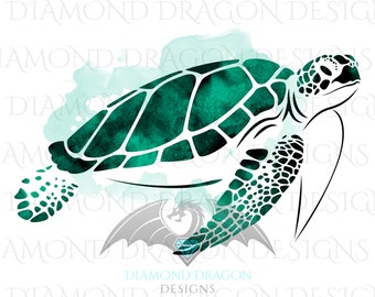 Sea Turtle, Watercolor Sea Turtle, Jade Green Sea Turtle, Waterslide, High Res, Digital Image Download, ClipArt,PNG,JPG,File