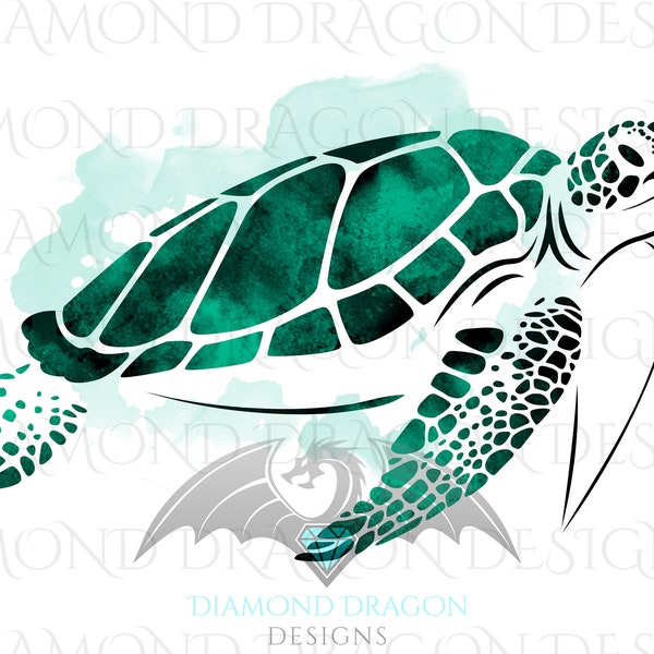 Sea Turtle, Watercolor Sea Turtle, Jade Green Sea Turtle, Waterslide, High Res, Digital Image Download, ClipArt,PNG,JPG,File