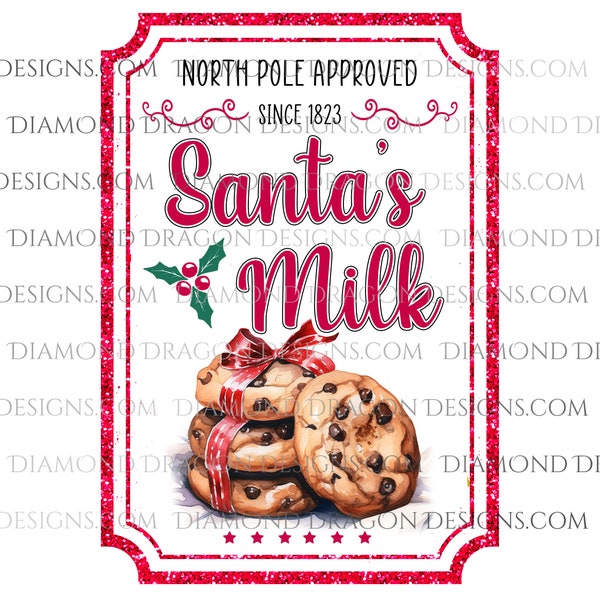 Christmas Label, Santa's Milk Drink Label, Tis the Season, Milk for Santa Label, Christmas PNG, Waterslide, Sublimation, Decal PNG
