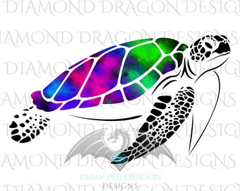 Sea Turtle, Galaxy Sea Turtle, Rainbow Sea Turtle, Watercolor Sea Turtle, Waterslide, High Res, Digital Image Download, ClipArt,PNG,JPG,File