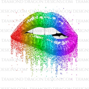 Dripping Glitter Lips, Rainbow Lips, Glitter Biting Lips, Pride, Rainbow, Digital Image Download, Waterslide, Sublimation, PNG, File