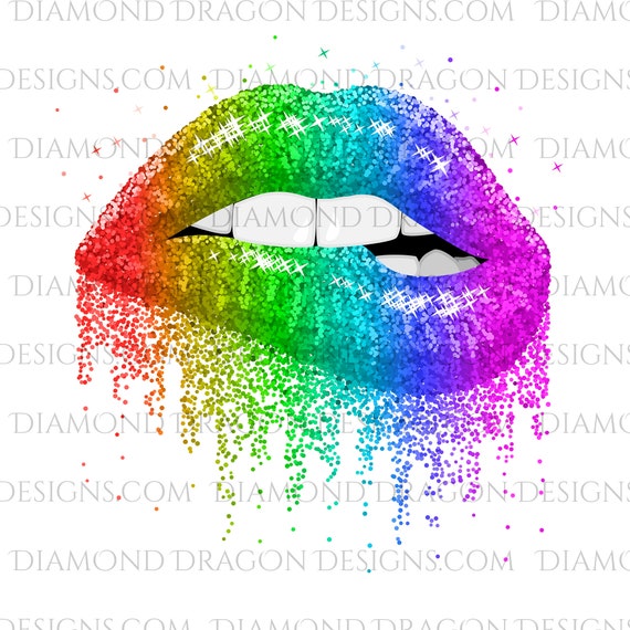 Download Dripping Glitter Lips Rainbow Lips Glitter Biting Lips Etsy