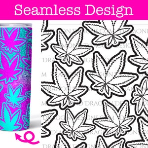 May include: A seamless design featuring a repeating pattern of black and white marijuana leaf illustrations. The design is perfect for creating custom tumblers, mugs, or other items.