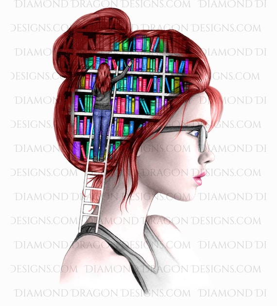 Red Head Just a Girl Who Loves Books Lady Library Book Etsy