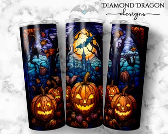 ハロウィーンの生き物タンブラー昇華ファイル、ステンドグラスの窓