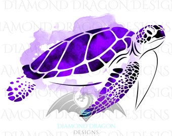 Sea Turtle, Watercolor Sea Turtle, Purple Amethyst Sea Turtle, Waterslide, High Res, Digital Image Download, ClipArt,PNG,JPG,File