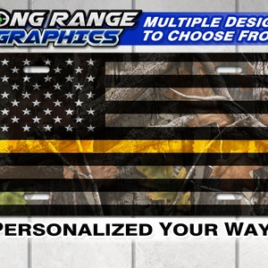 American Dispatch Gold Line Flag Camo Monogram License Plate