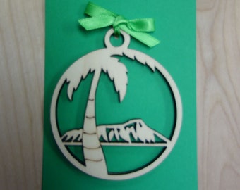 Laser Cut PALM TREE Tropical Hawaiian Wooden Ornament Gift Tag Made in Hawaii