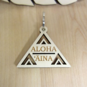 Laser Cut Wood Aloha 'aina Key Chain Maunakea Wooden Etched Hawaii Key ...