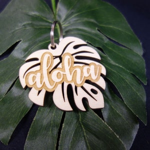 NEW ITEM: Laser Cut Wood Aloha Monstera Leaf Key Chain Wooden Etched ...