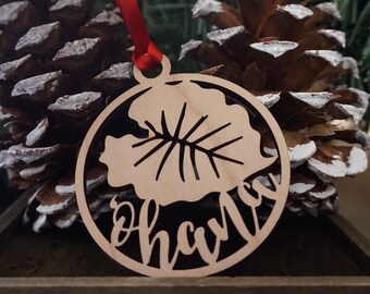 Laser Cut OHANA KALO TARO Plant Wooden Hawaii Christmas Ornament Made in Hawaii Wood Holiday Gift Tag