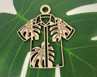 Wooden Hawaiian Aloha Shirt Laser Cut Out  Wood Keepsake Ornament or Gift Tag Hawaii Aloha Friday Holiday Christmas Ornament