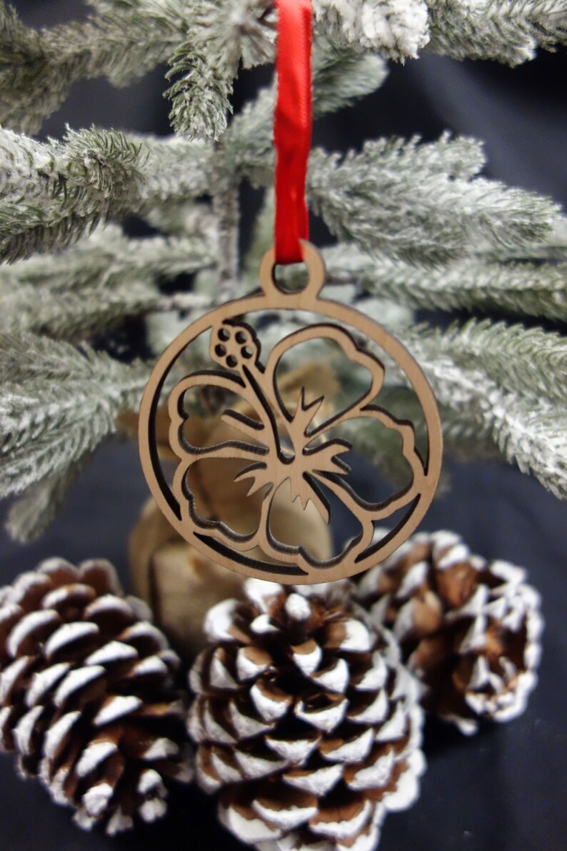Laser Cut HIBISCUS flower Wooden Hawaii Christmas Ornament Etsy
