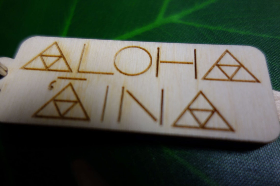 Laser Cut Wood Aloha 'aina Key Chain Maunakea Triangles Wooden Etched ...