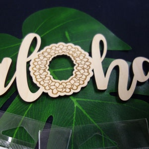 Laser Cut Wooden Aloha with Plumeria Lei Wood Cut Out Graduation Gift Wood Sign Cut Out Project Home Decor Piece Party Favor Made in Hawaii