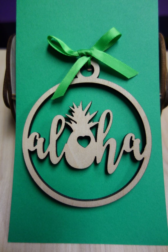 Laser Cut KAUAI Design Wooden Ornament Keepsake Gift Tag Made in Hawaii