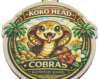 Koko Head Elementary Cobras 2026 Graduation Keepsake Wood Laser Cut Ornament Gift Lei Engraved Made in Hawaii Ornaments Senior Graduate
