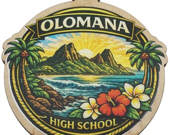 Olomana High School 2026 Graduation Keepsake Wood Laser Etched and Cut Ornament Gift Lei Engraved Made in Hawaii Ornaments Senior Graduate
