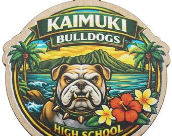 Kaimuki Bulldogs 2026 Graduation Keepsake Wood Laser Etched and Cut Ornament Gift Lei Engraved Made in Hawaii Ornaments Senior Graduate