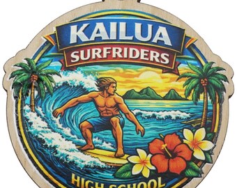 Kailua Surfriders 2026 Graduation Keepsake Wood Laser Etched and Cut Ornament Gift Lei Engraved Made in Hawaii Ornaments Senior Graduate