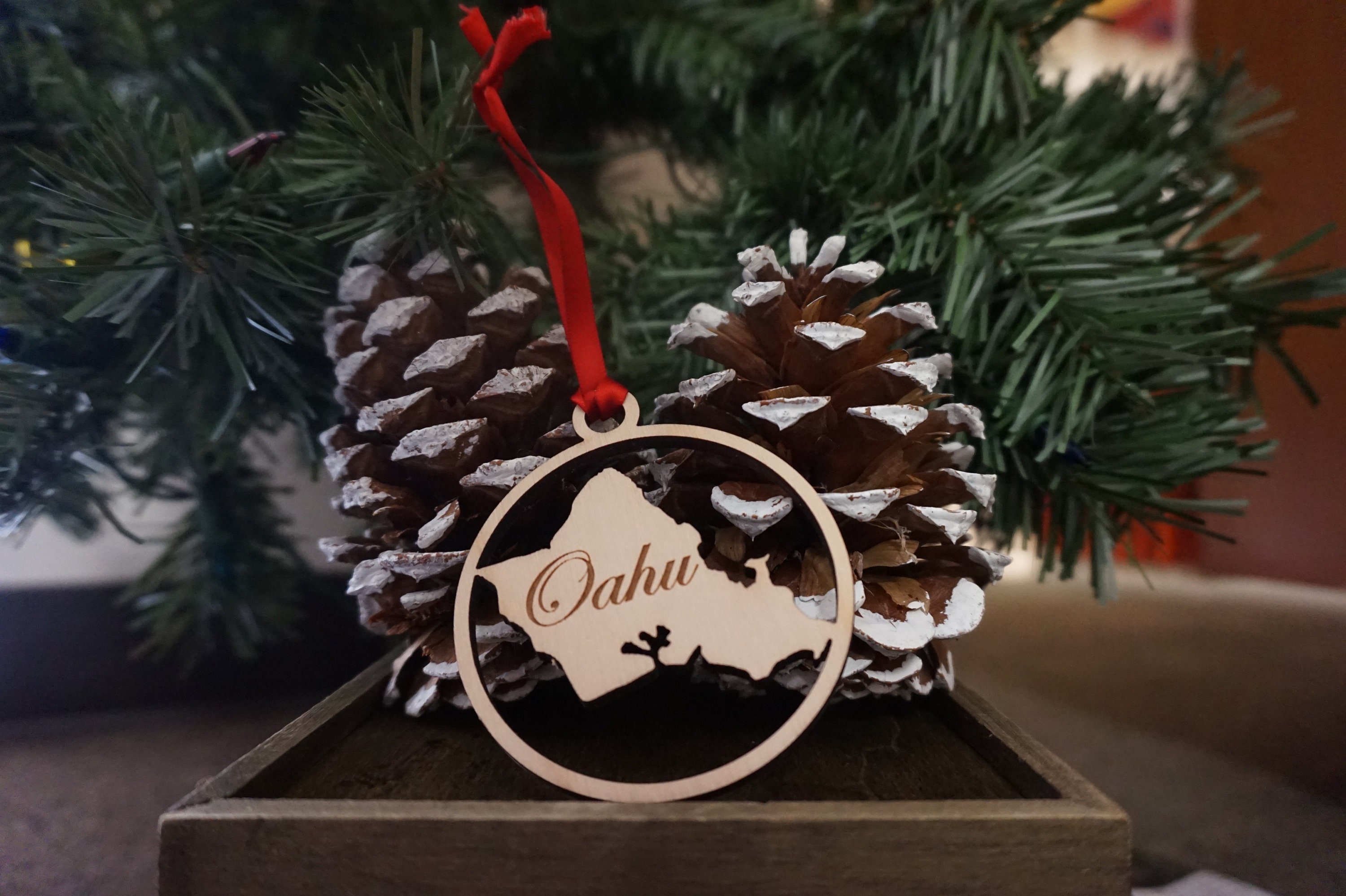 Laser Cut OAHU ISLAND Wooden Hawaii Christmas Ornament Made in Etsy