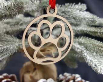 Laser Cut Wood Paw Print CAT Lovers Wooden Christmas Ornament Aniimal Lover Holiday Keepsake Gift Tag Party Favor Made In Hawaii