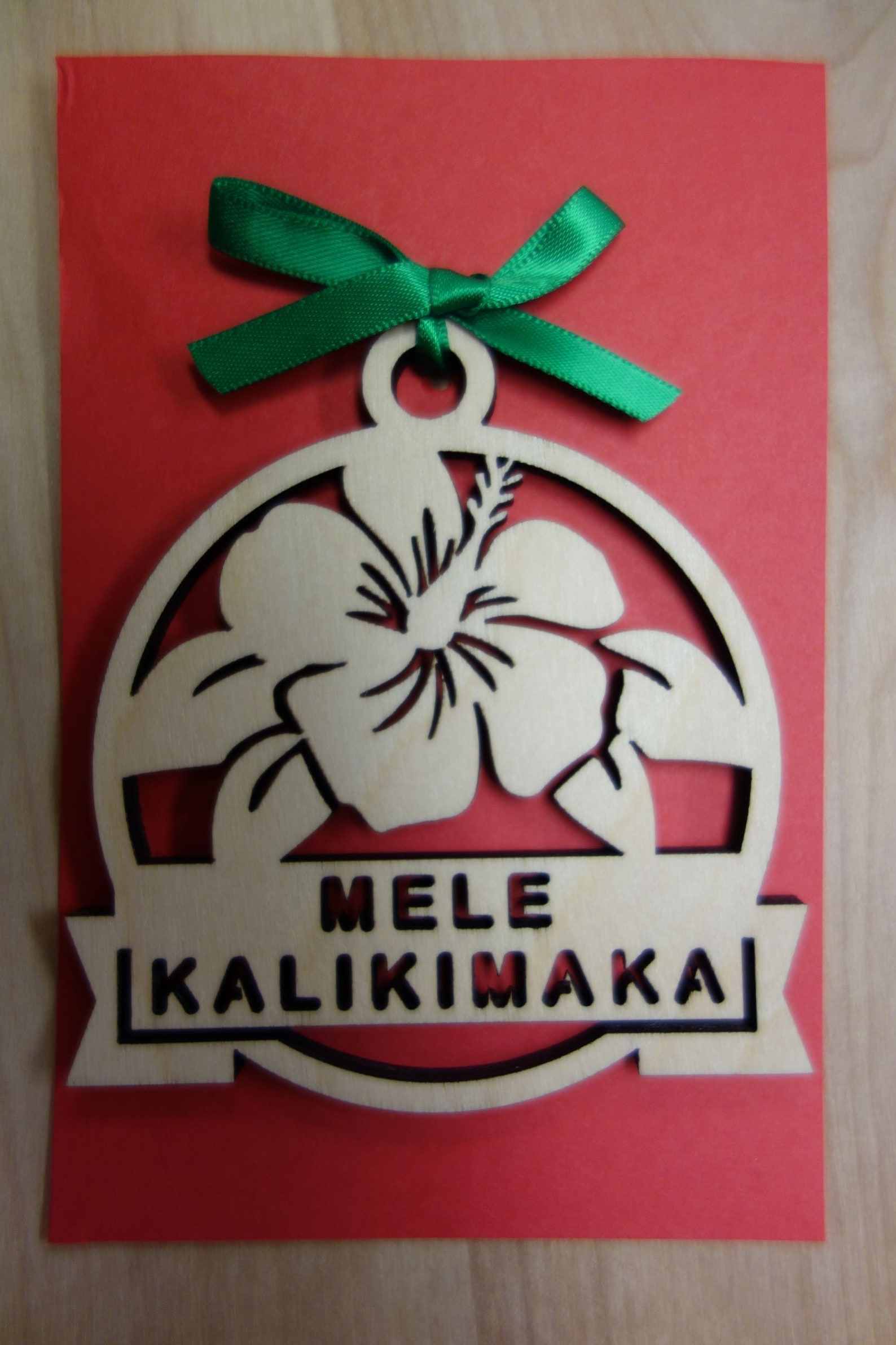 Wooden Mele Kalikimaka Hibiscus Flower Hawaiian Christmas Ornament