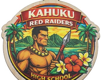 Kahuku Red Raiders 2026 Graduation Keepsake Wood Laser Etched and Cut Ornament Gift Lei Engraved Made in Hawaii Ornaments Senior Graduate