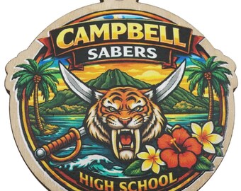Campbell Sabers 2026 Graduation Keepsake Wood Laser Etched and Cut Ornament Gift Lei Engraved Made in Hawaii Ornaments Senior Graduate