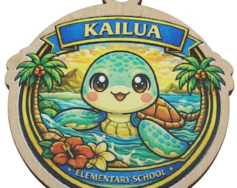Kailua Elementary Honu 2026 Graduation Keepsake Wood Laser Cut Ornament Gift Lei Engraved Made in Hawaii Ornaments Senior Graduate