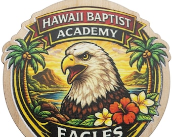 Hawaii Baptist Academy Eagles 2026 Graduation Keepsake Wood Laser Cut Ornament Gift Lei Engraved Made in Hawaii Ornaments Senior Graduate