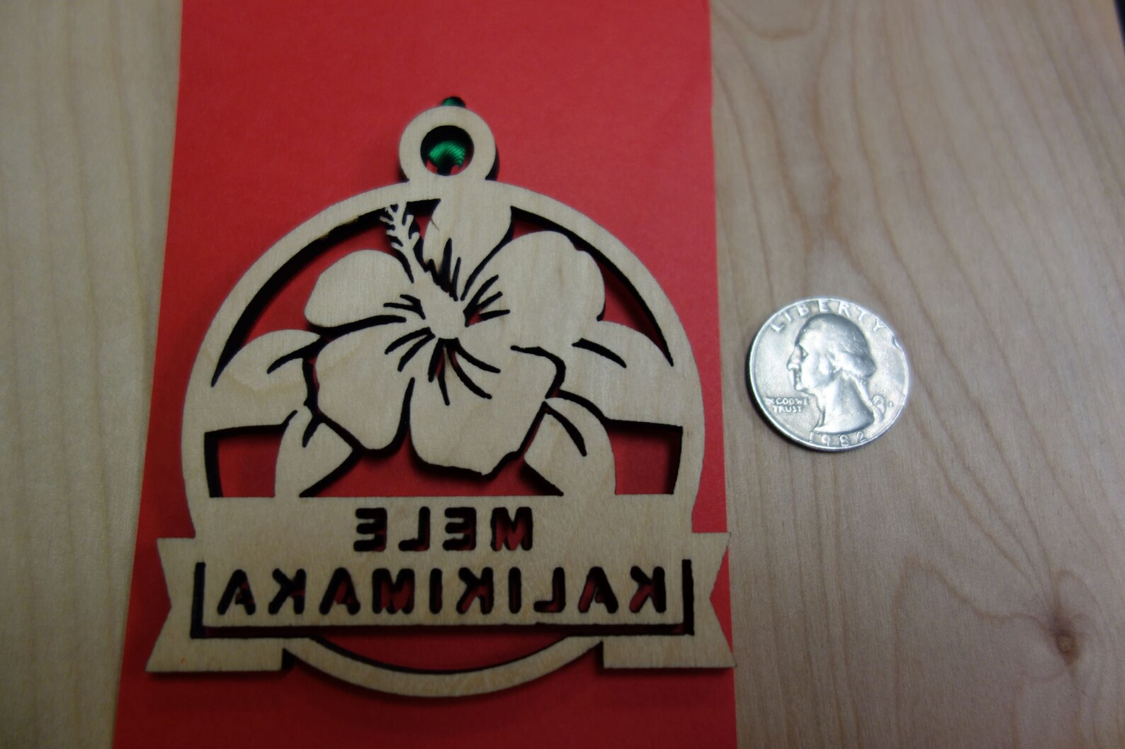 Wooden Mele Kalikimaka Hibiscus Flower Hawaiian Christmas Ornament